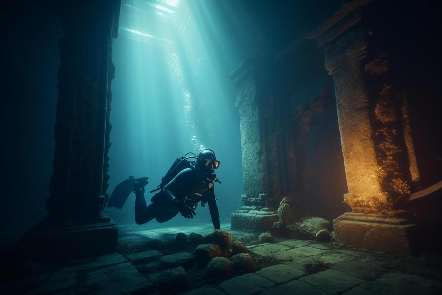 Exploring the Ancient Sunken Ruins Divers Beneath the Waves photo