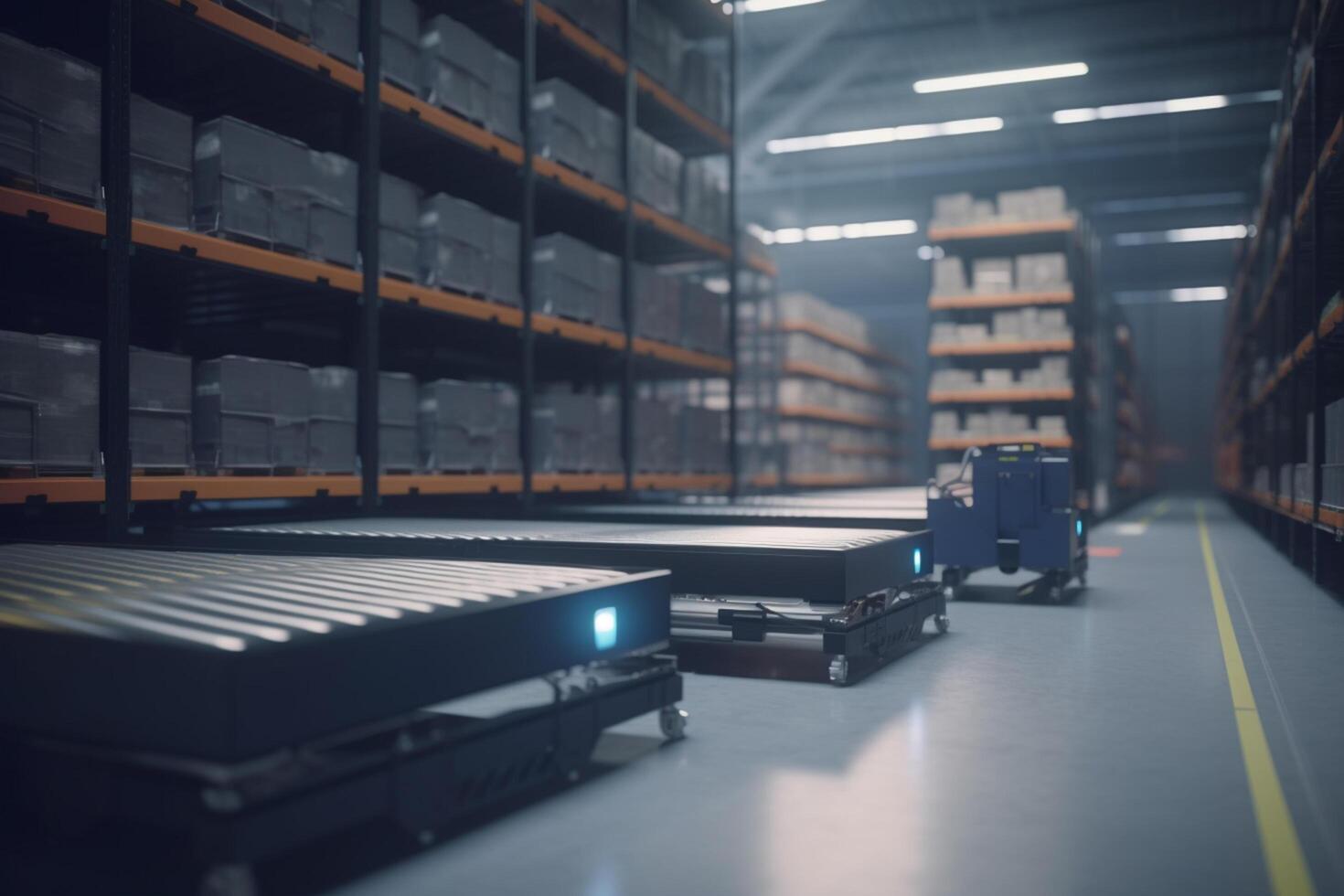 AI-optimized Warehouse Illustration of an Intelligent, Self-Organizing Distribution Center photo