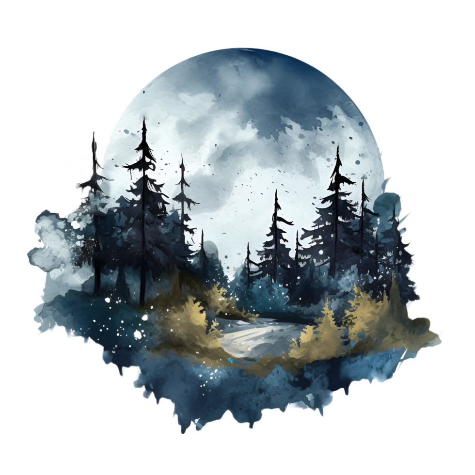 Night Sky Moon Watercolor Clipart AI Generated png