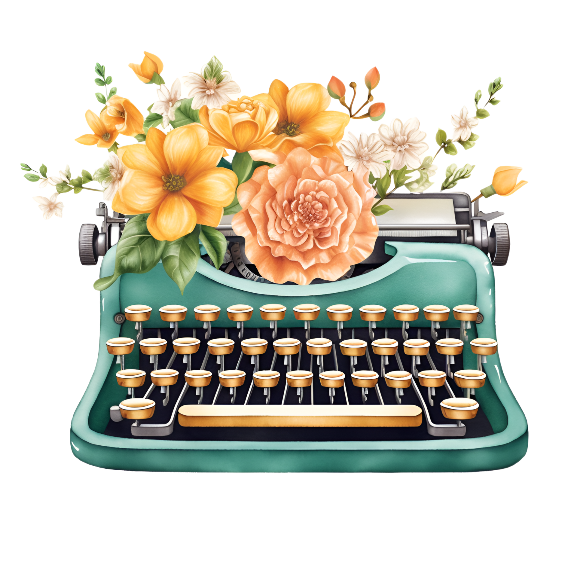 Acuarela Máquinas de escribir vintage y pegatinas florales, pegatinas  vintage Junk Journal, vintage Ephemera, Florals Typewriter PenPal Sticker.