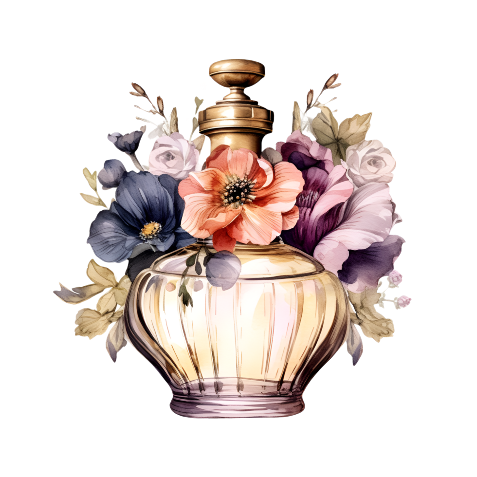 Vintage Perfume Bottle Flowers Watercolor Clipart png