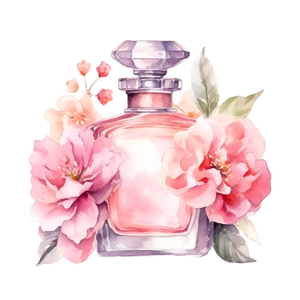 Vintage Perfume Bottle Flowers Watercolor Clipart png