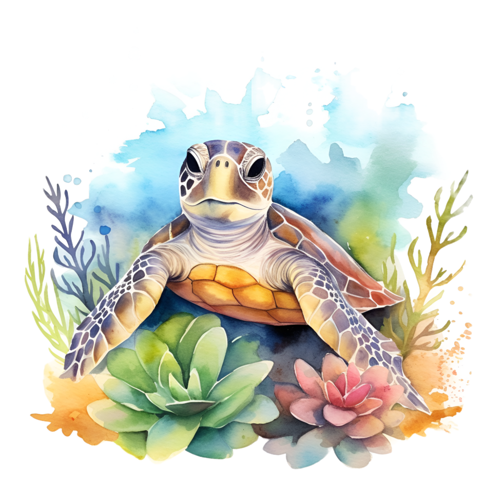 mar Tortuga acuarela clipart ai generado png