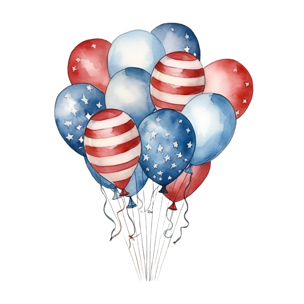 americana patriótico globos acuarela clipart ai generado png