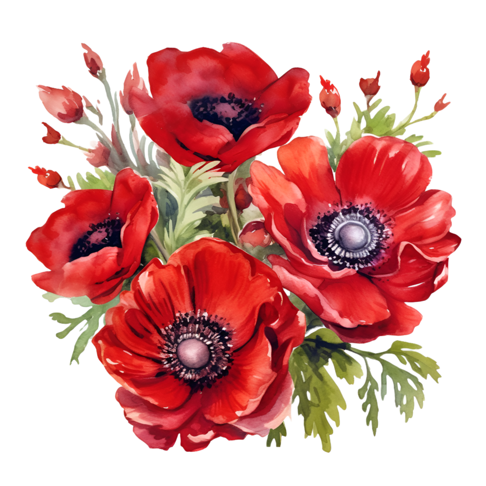 rouge fleurs aquarelle clipart ai généré png