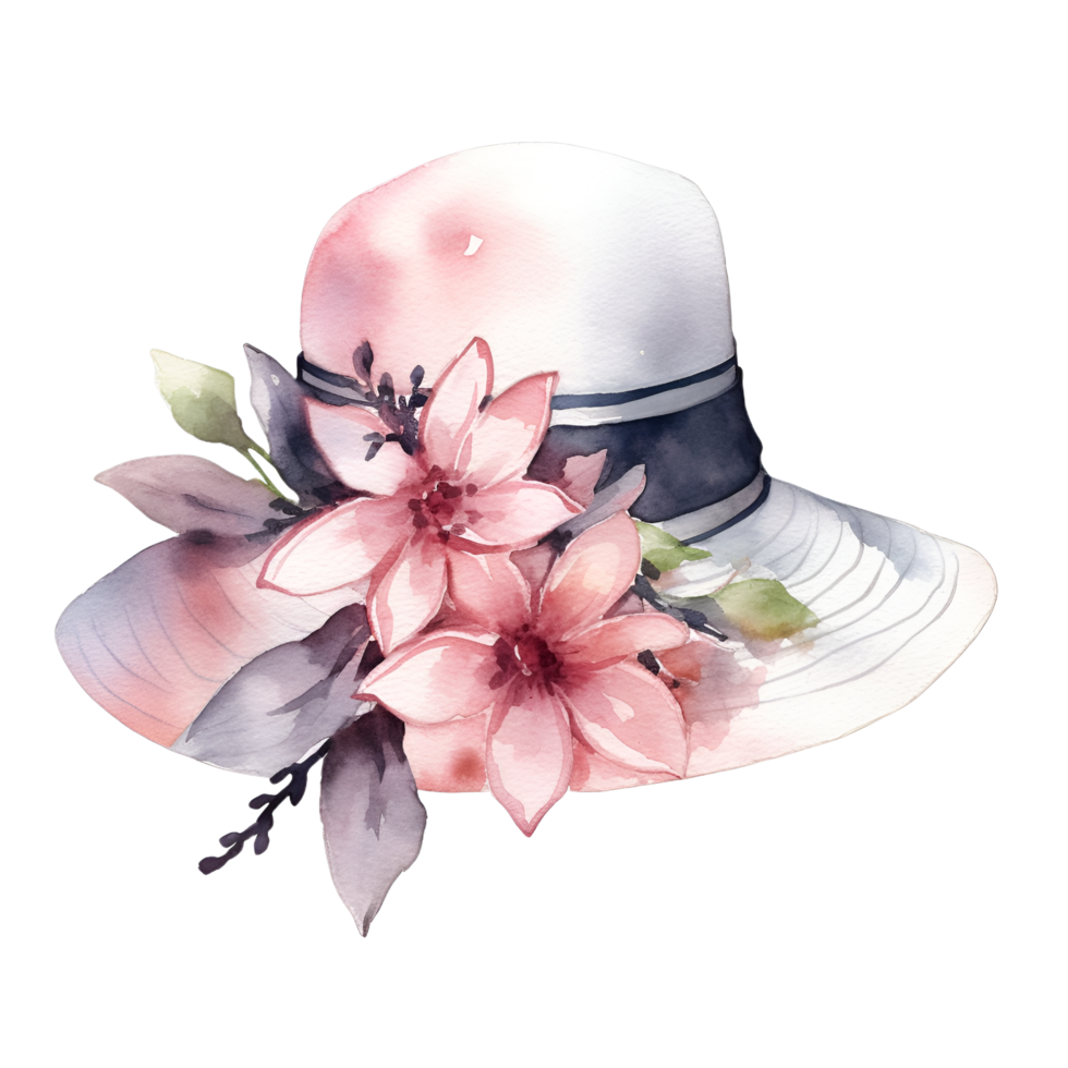 verano sombrero con flores acuarela clipart ai generado png