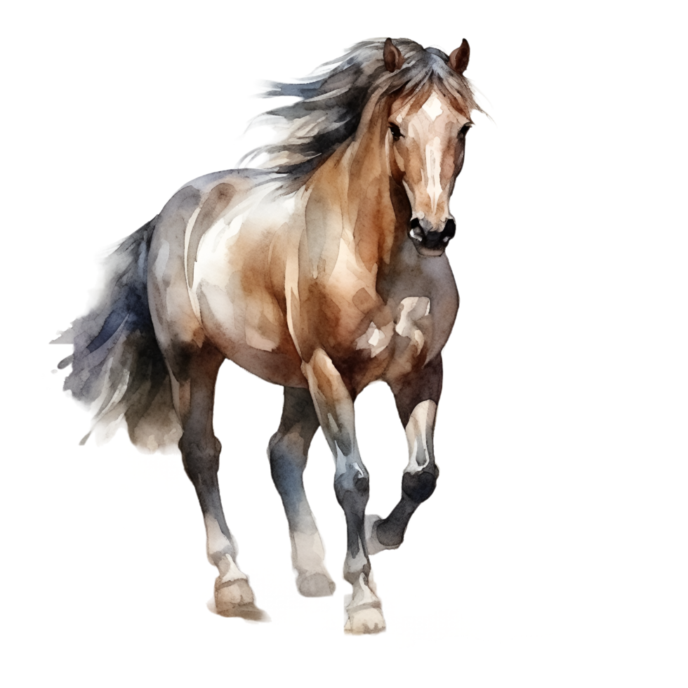 bruin paard waterverf clip art ai gegenereerd png