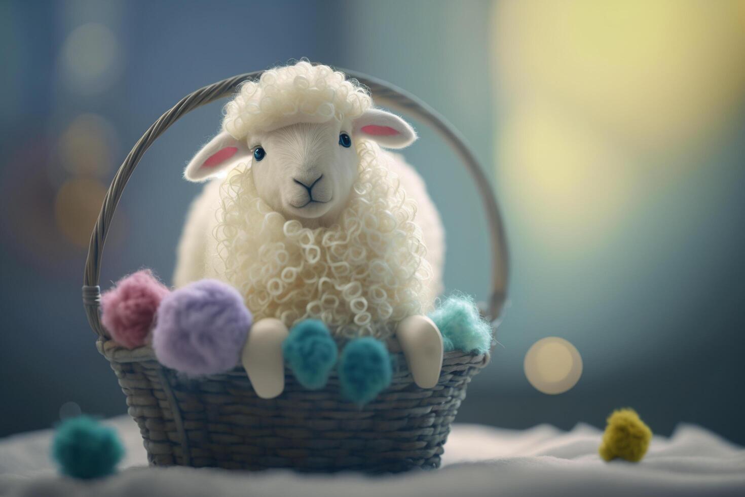 Cozy Fluffy Sheep in a Woven Basket of Soft Wool photo