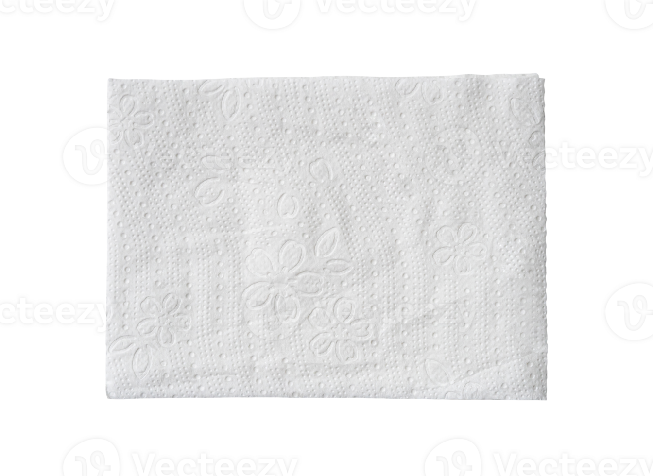 Top view of folded white tissue paper or napkin isolated with clipping path in png file format