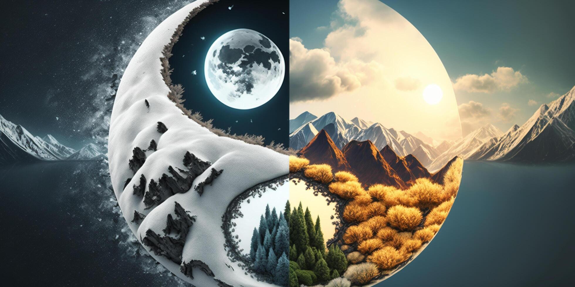 Illustration of Yin Yang symbol with seasons generated content photo