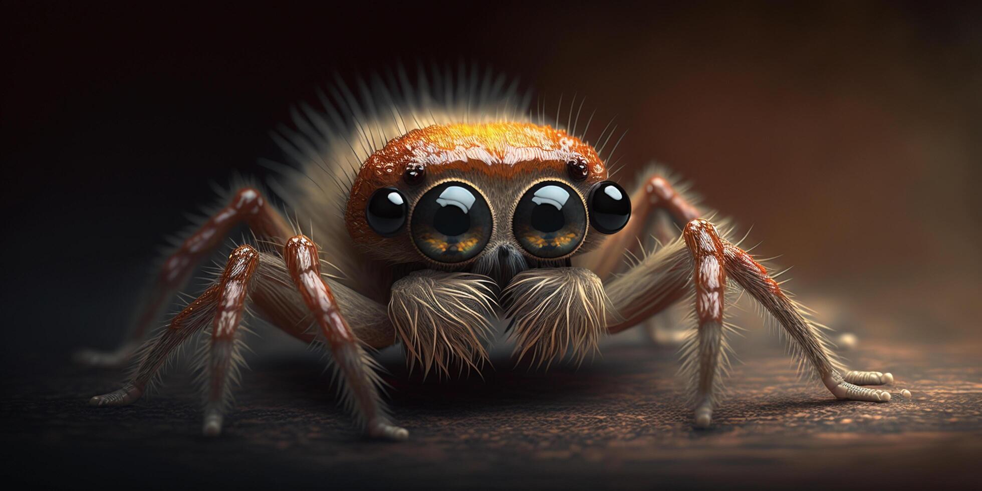 Close up funny little juming spider with four eyes illustration photo