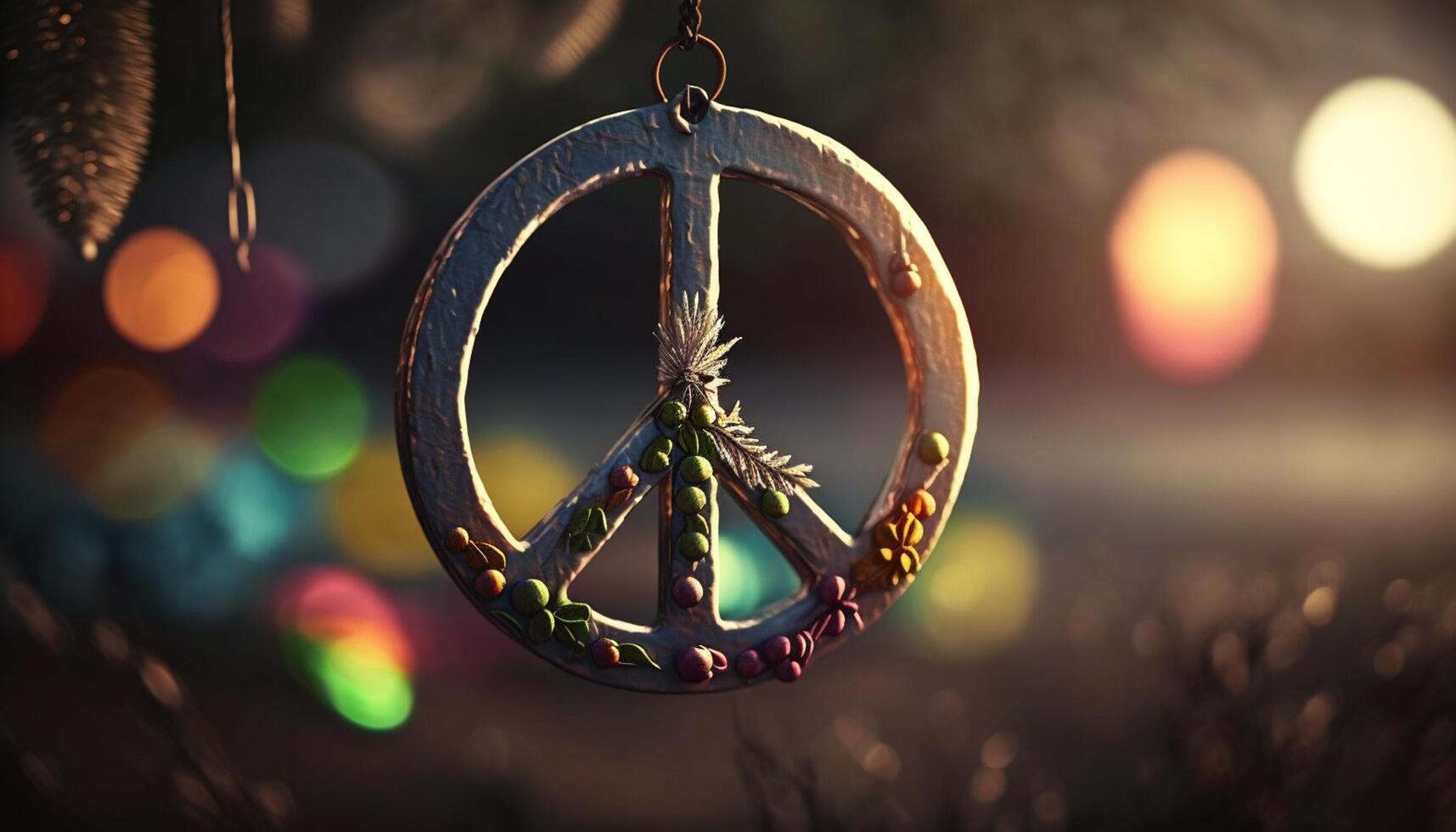 Groovy Hippie Artwork Featuring a Vibrant Peace Sign photo