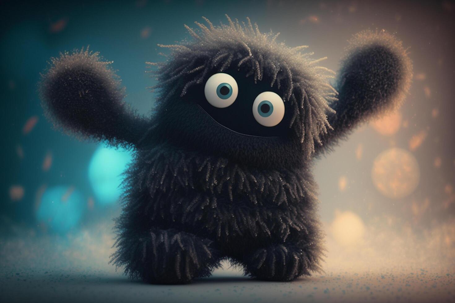 Fuzzy Coal Monster with Cartoon Eyes Having Fun photo