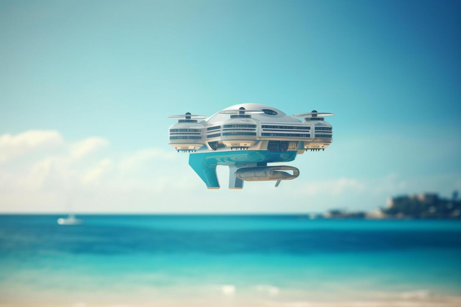 City in the Sky AI-powered Flying Cities and Spaceships over the Azure Sea photo