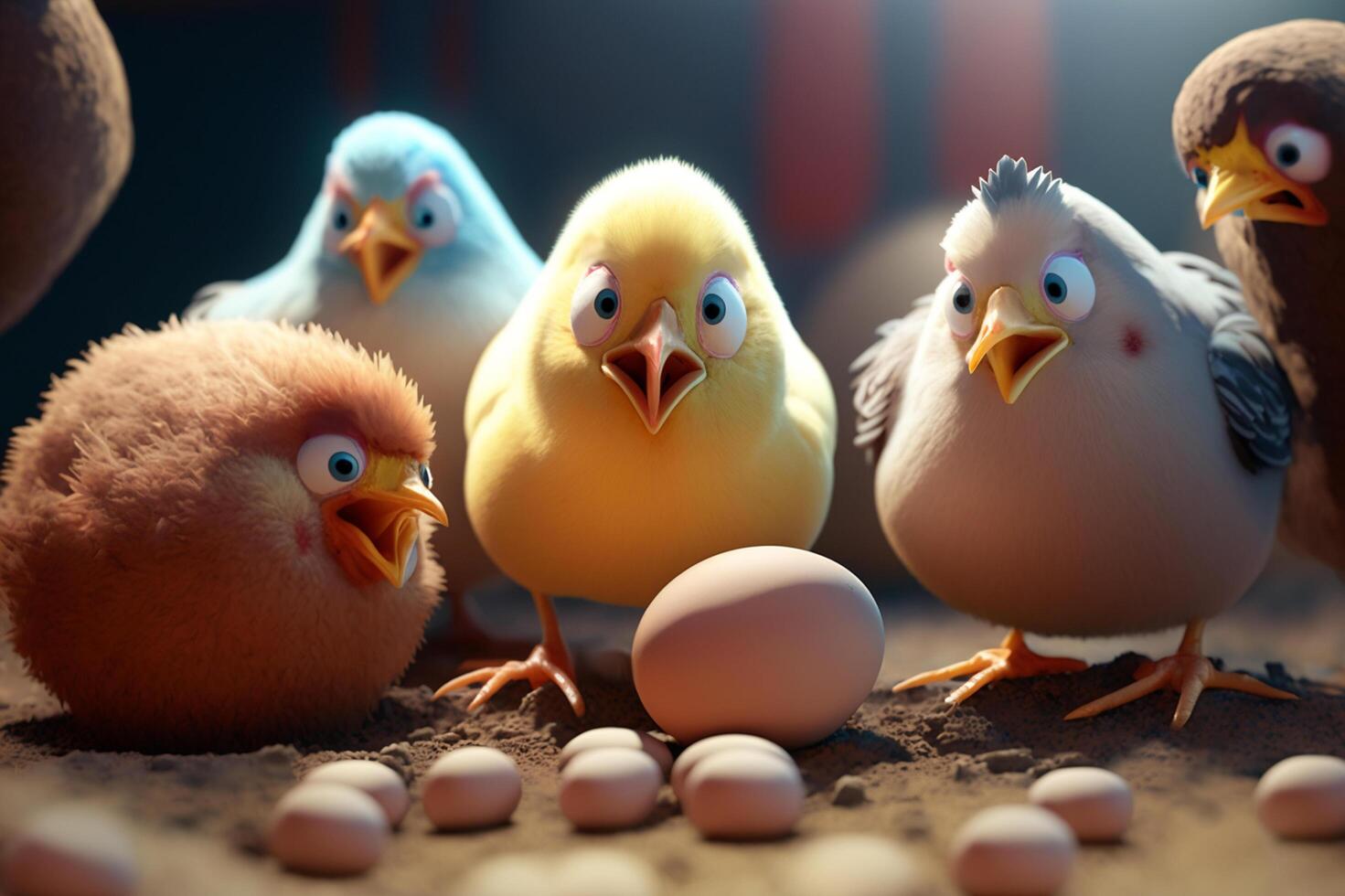 Cute Easter Chicks Nesting with Colorful Easter Eggs photo