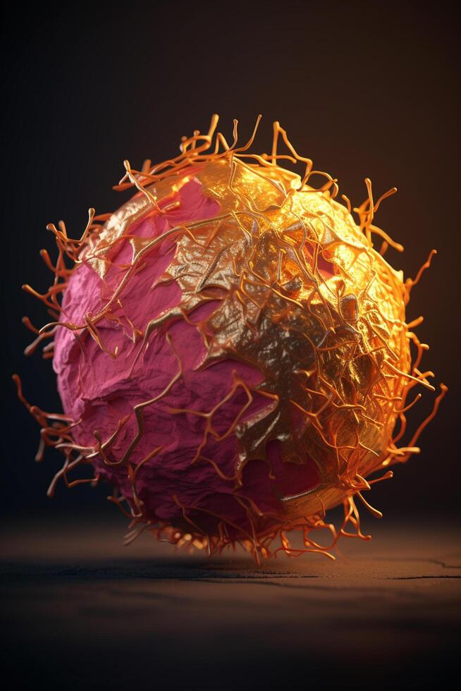 Exploring the Intricacies of Cellular Life A Mesmerizing 3D Illustration Showcasing the Microscopic World of Cancer Cells photo