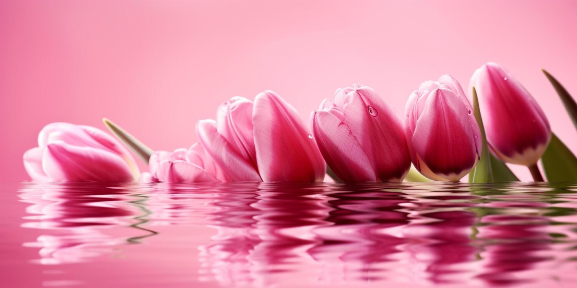 Elegant pink tulips on a soft pink background photo