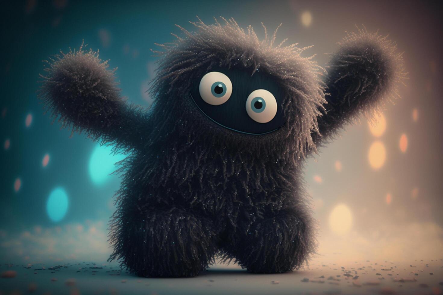 Fuzzy Coal Monster with Cartoon Eyes Having Fun photo