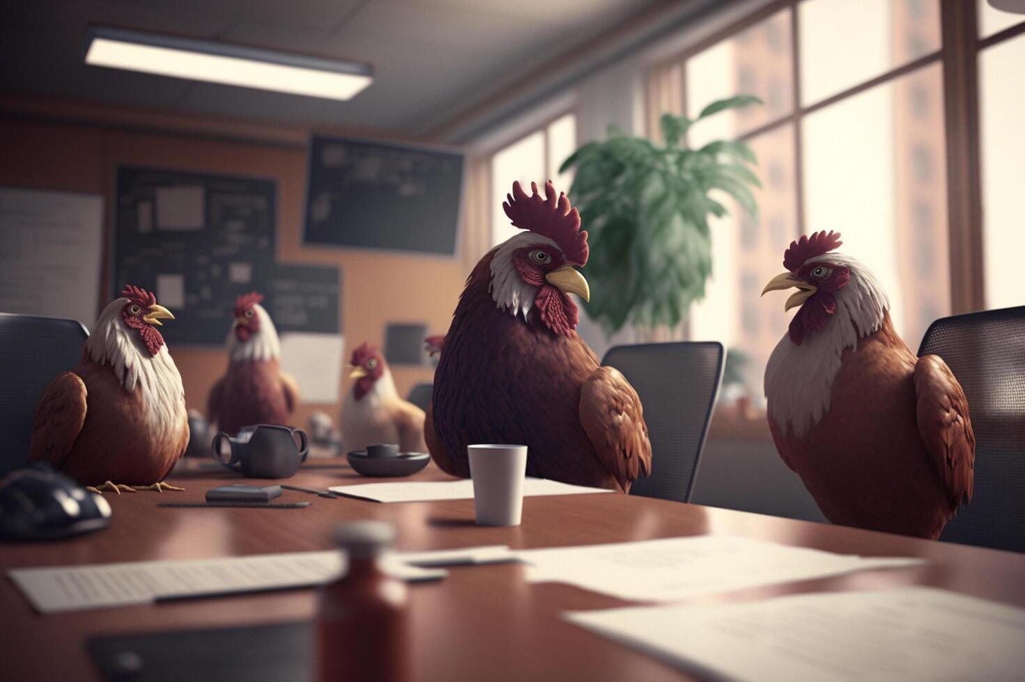Rooster Board Meeting Discussing Business Strategies in the Office photo