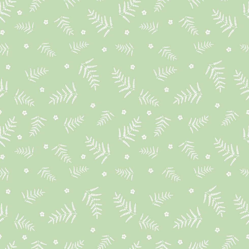 Floral seamless pattern with leaves. White leaves silhouettes on a green background. Vector green and white seamless background