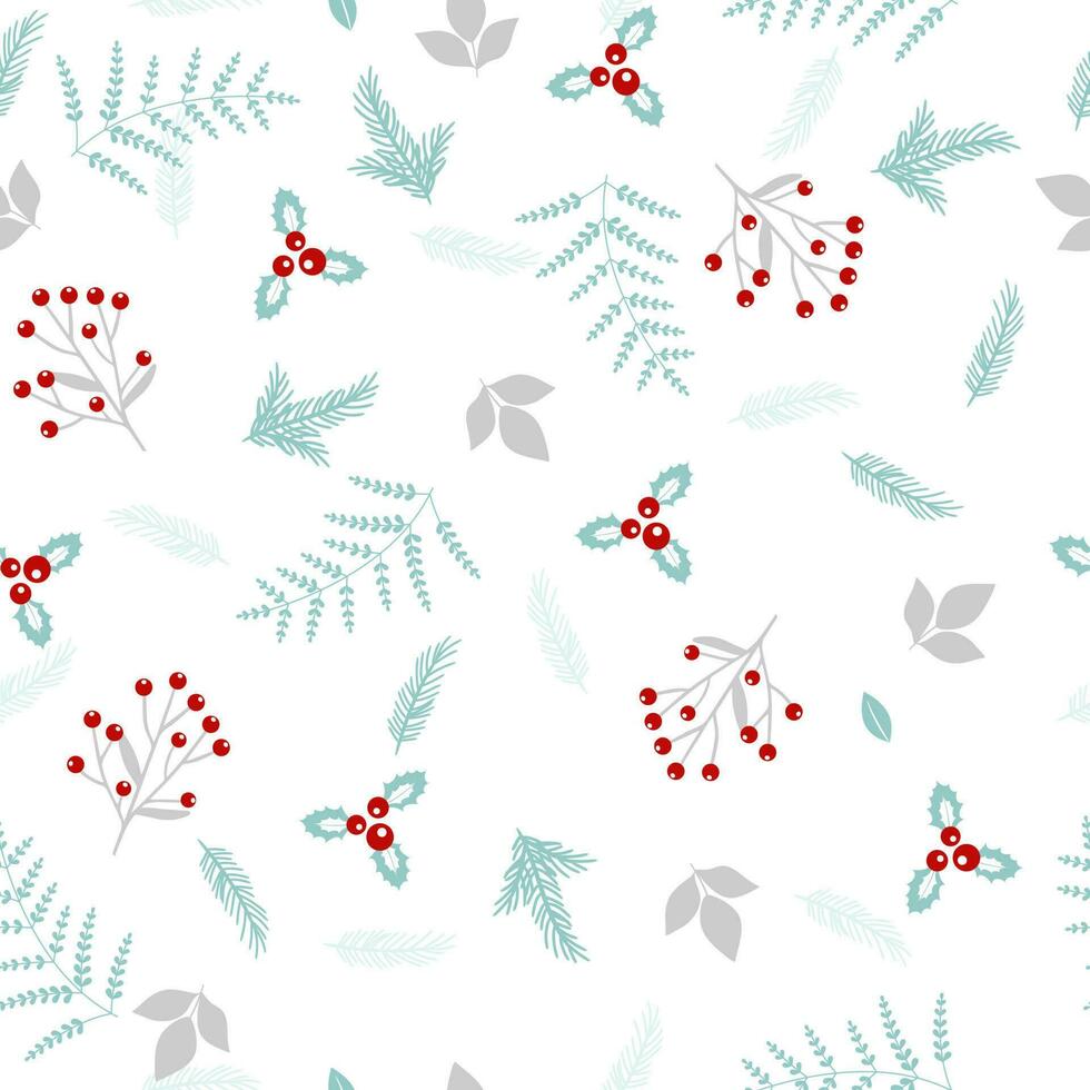 Winter seamless pattern. Doodle spring background with floral elements. Fabric vector seamless texture