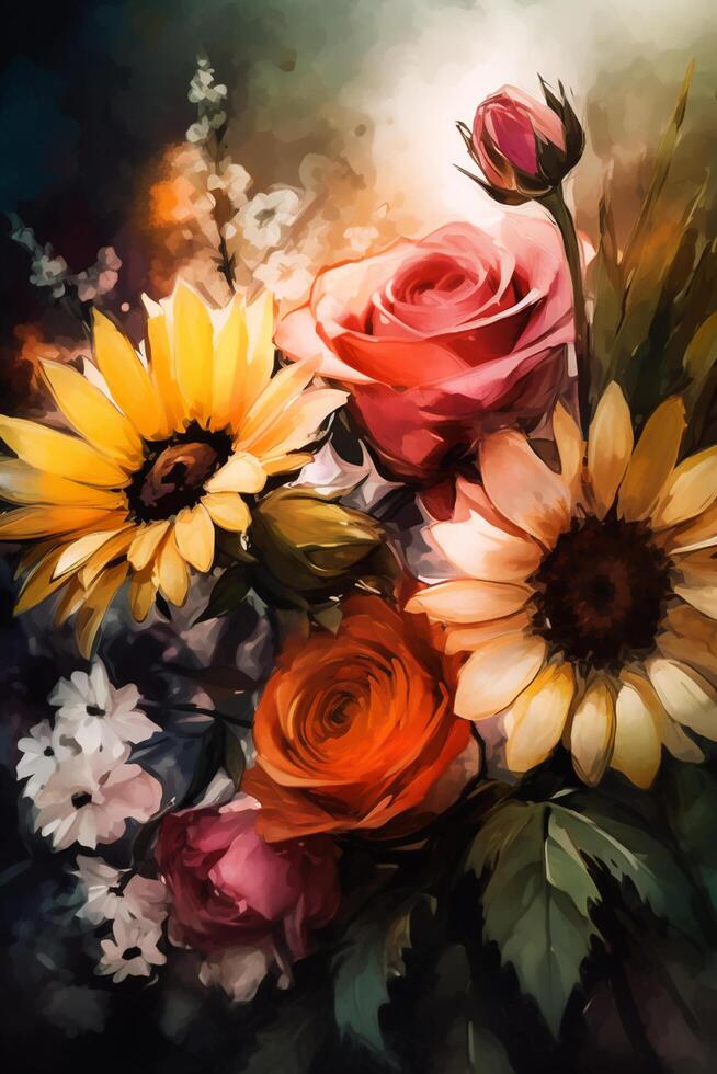 Bursting with Color A Bold Painting of a Vibrant Flower Bouquet photo