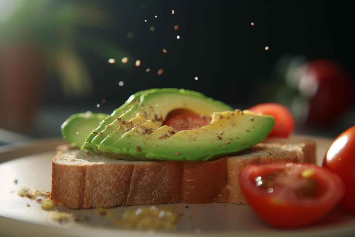 aguacate y tomate brindis con Fresco hierbas y especias ai generado foto