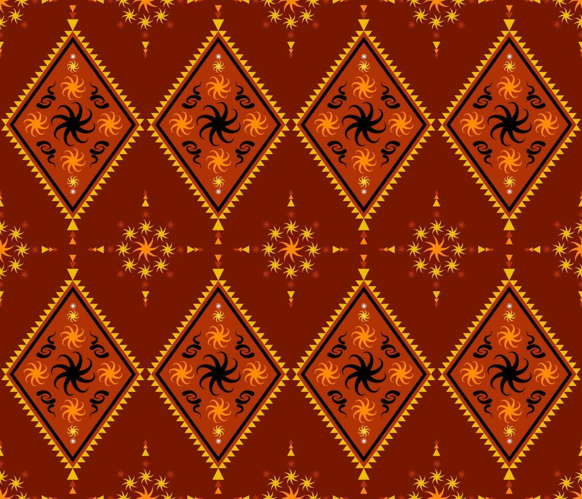 Emblem ethnic folk geometric seamless pattern in orange and red vector