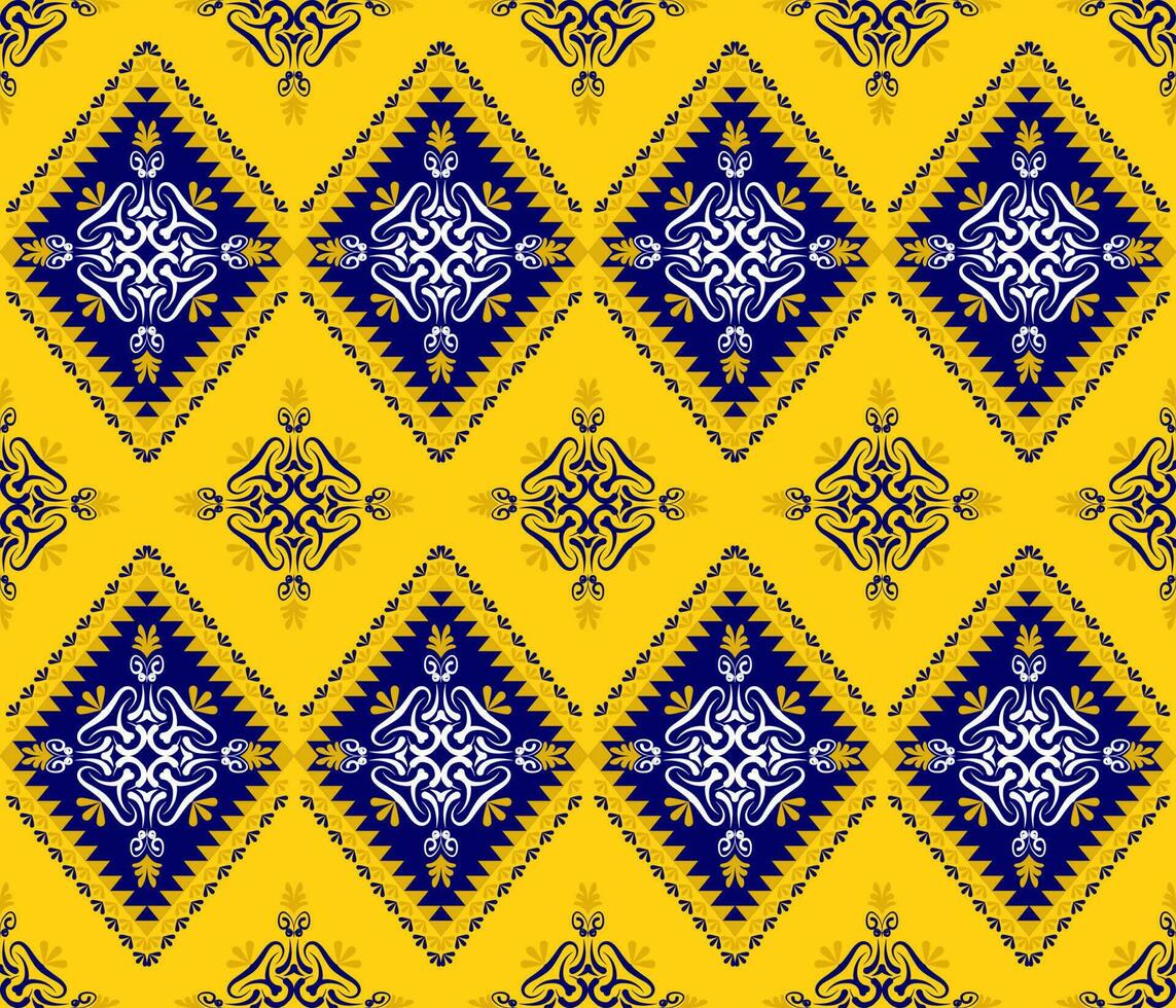 Ethnic folk geometric seamless pattern in yellow and blue vector
