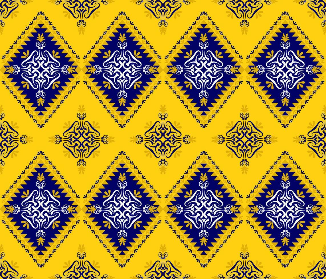 Ethnic folk geometric seamless pattern in yellow and blue vector