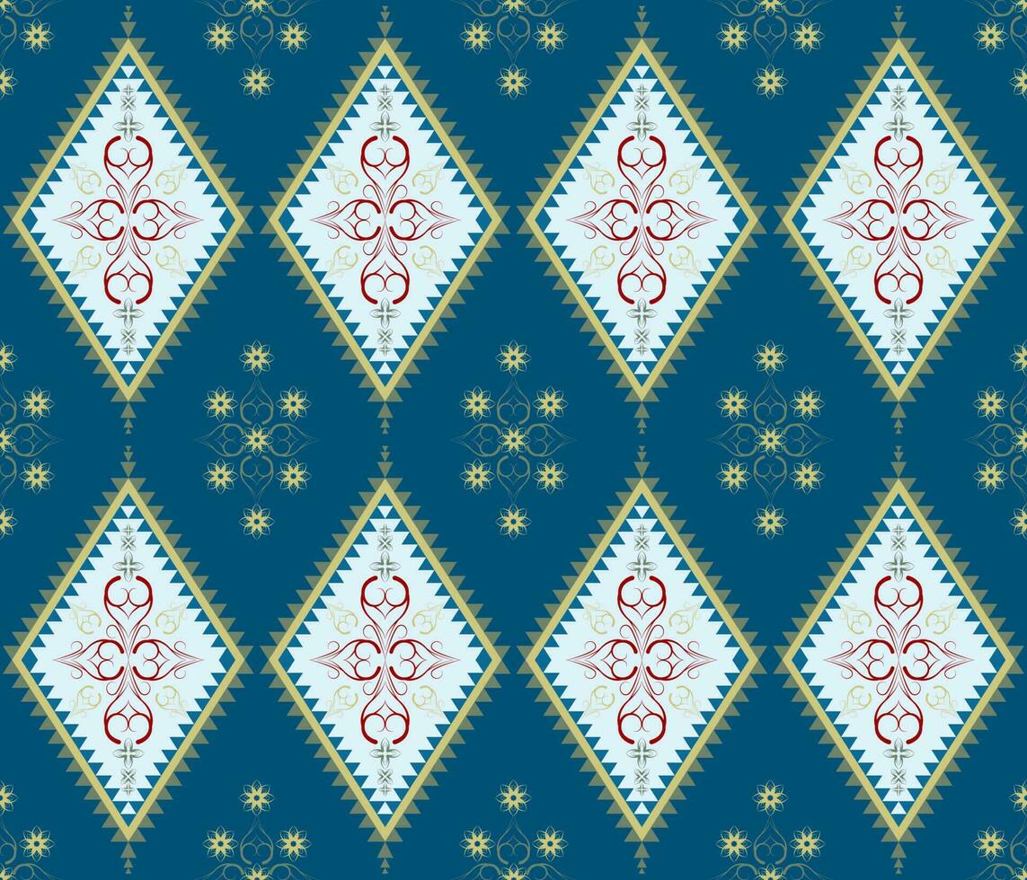 Emblem ethnic folk geometric seamless pattern in blue vector