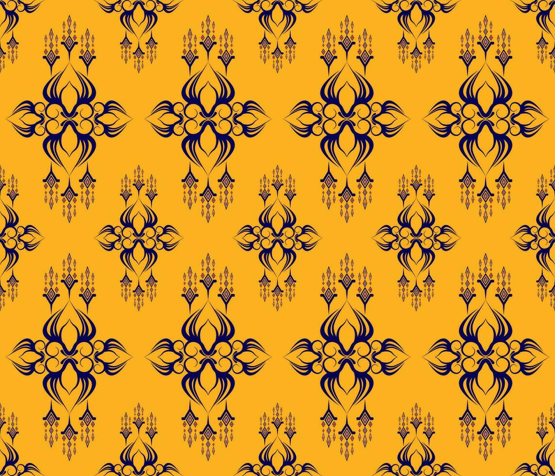 Ethnic folk geometric seamless pattern in blue and yellow vector