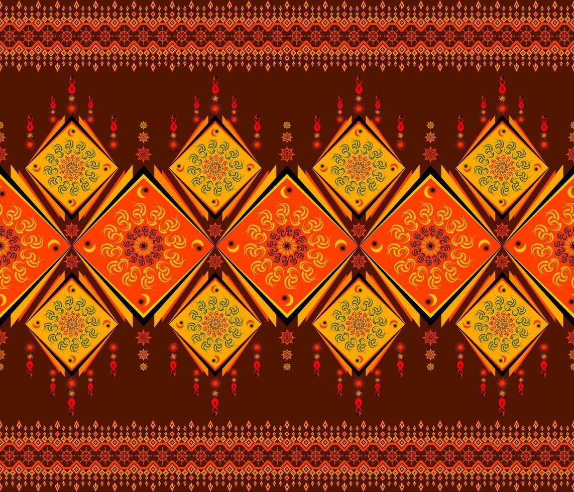 Emblem ethnic folk geometric seamless pattern in red and orange vector