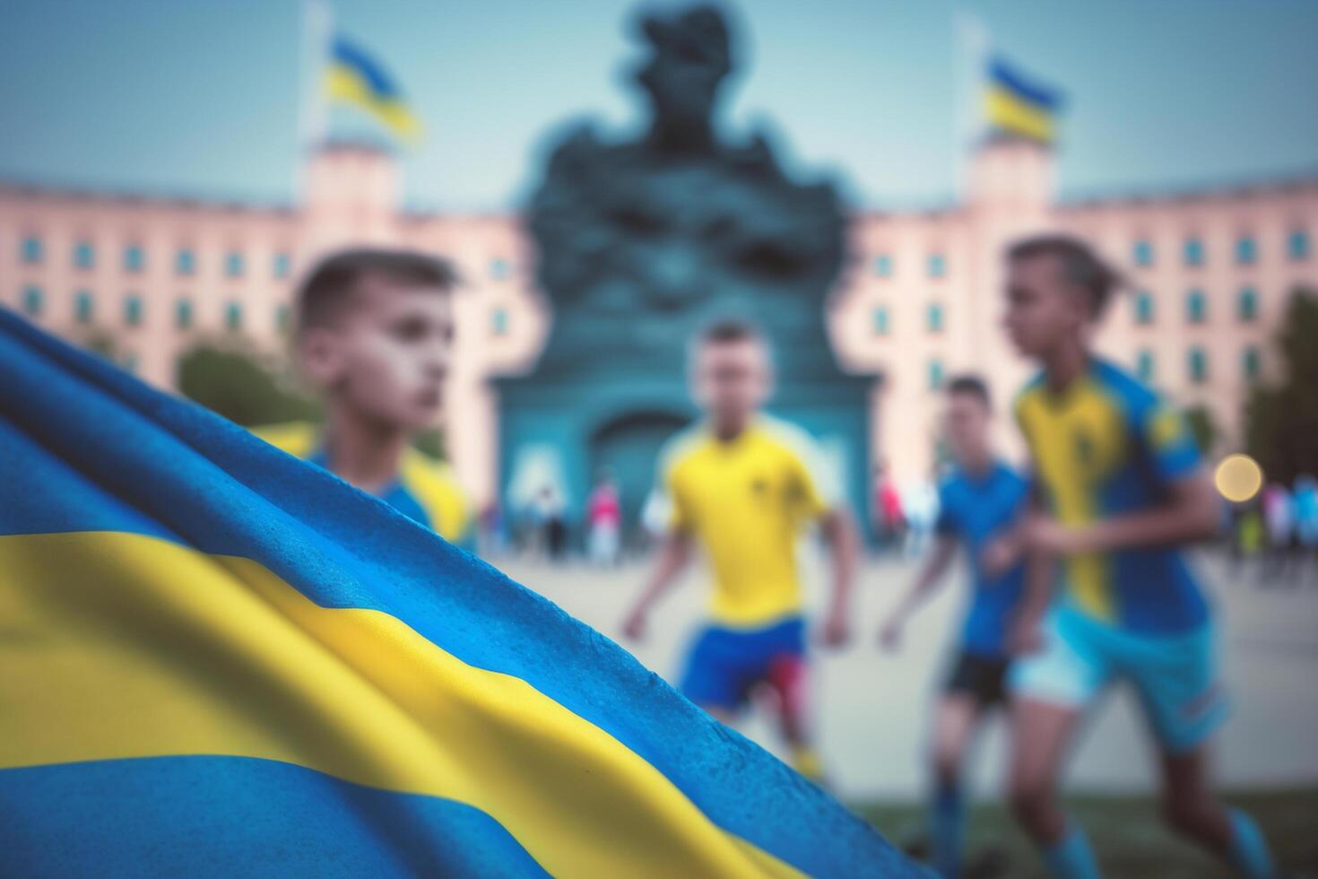 Ukrainian Flag-Waving Kids at Public Squares A Symbol of Freedom photo