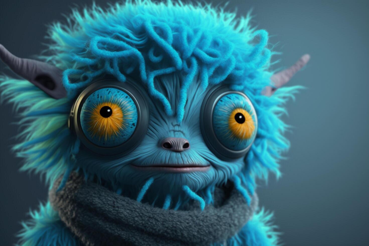 Furry Blue Alien Monster Portrait Meet the Quirky Extraterrestrial photo