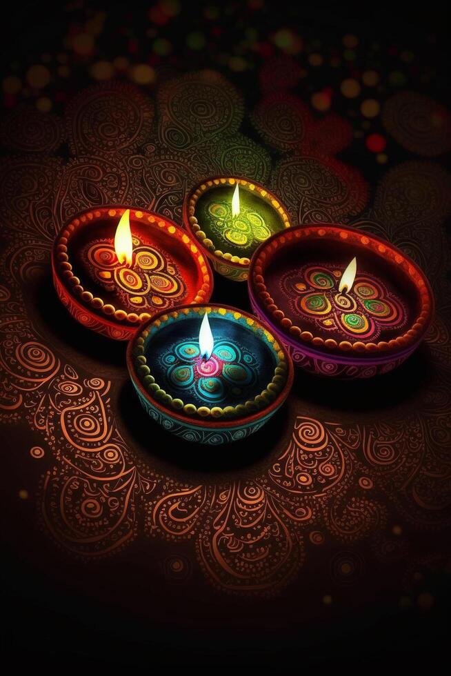 Vibrant Festive Decorations with Colorful Candles for Indian Diwali Celebrations photo