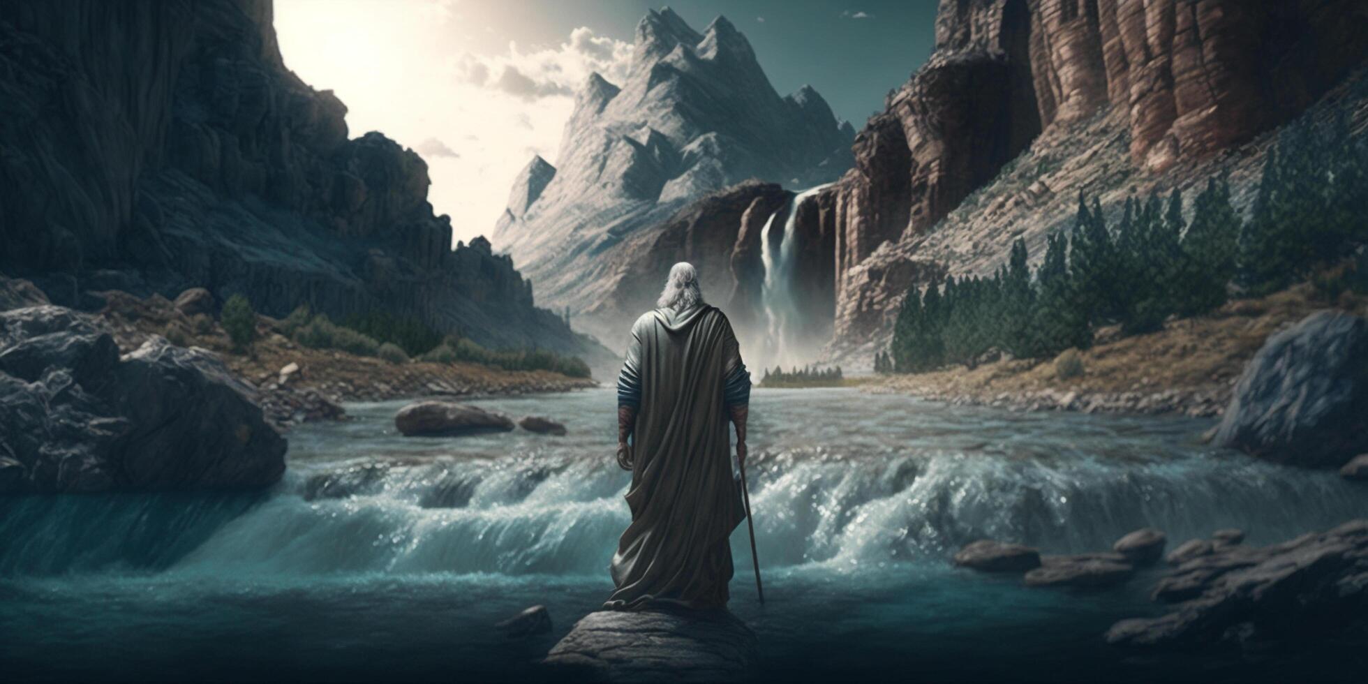 Moses Parting the Red Sea A Dramatic Illustration of the Biblical Story photo