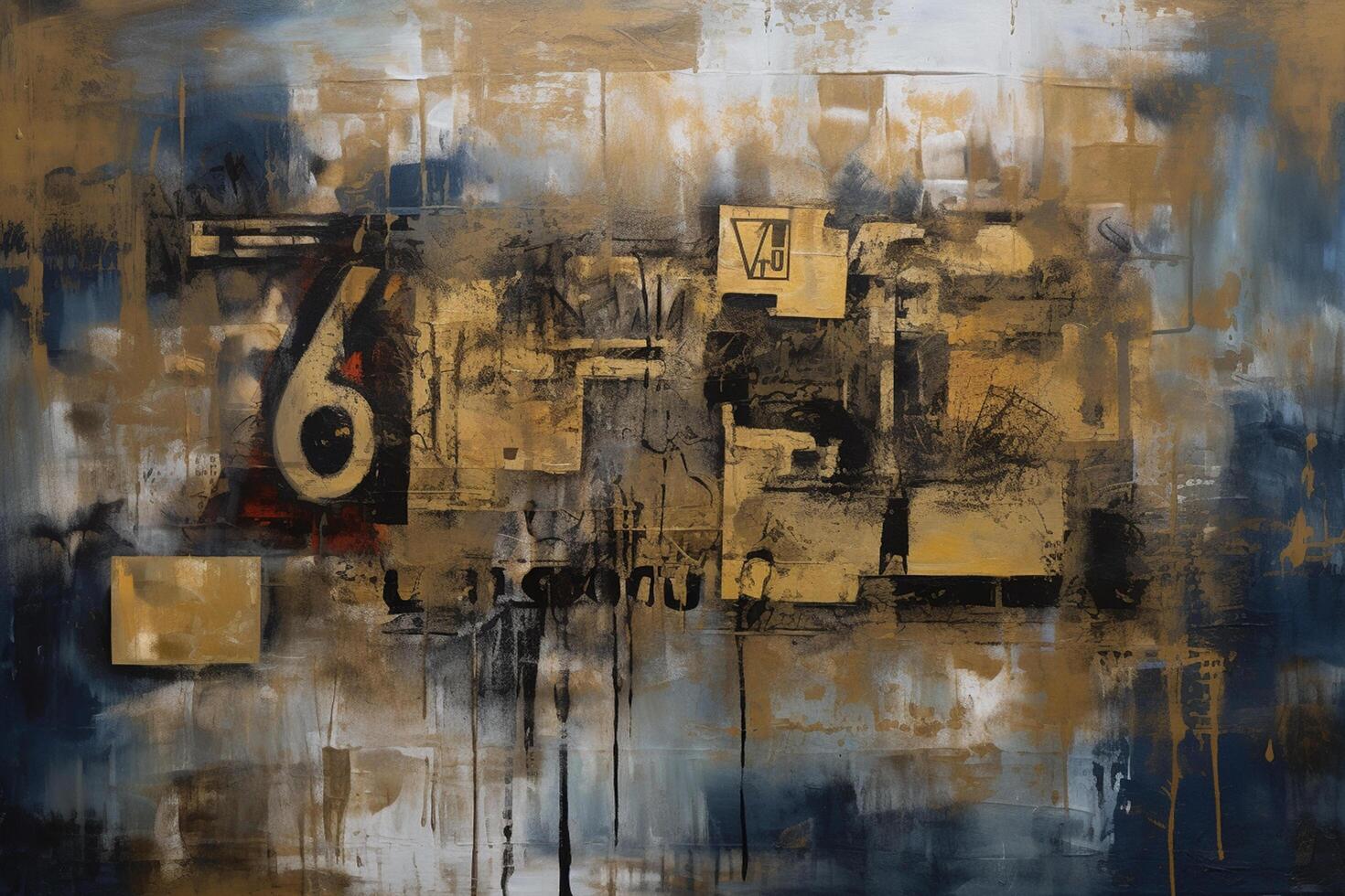 Industrial Fusion A Captivating Large Canvas Painting with Collages, Paint, and Blue-Sepia Hues photo