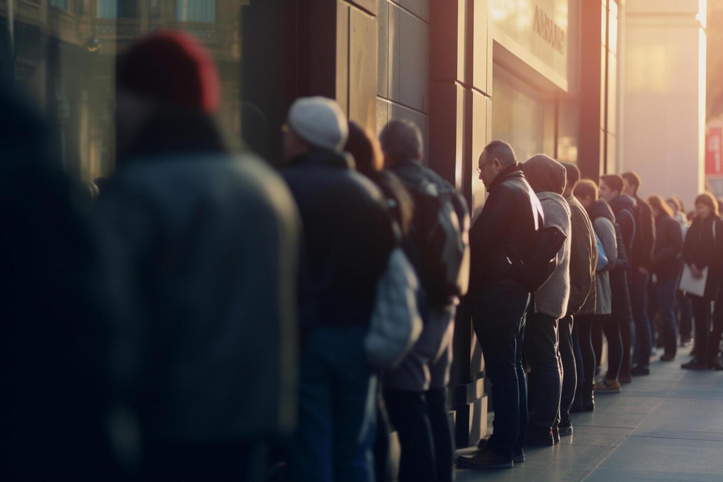 pánico en el calles banco correr caos apretones el ciudad ai generado foto