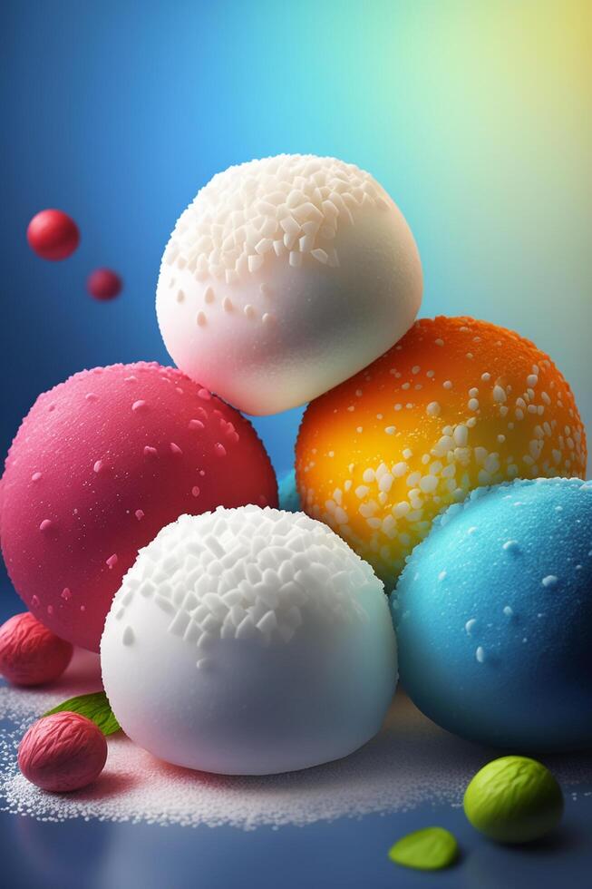 vibrante yuanxiao arroz pelotas en clasificado colores ai generado foto