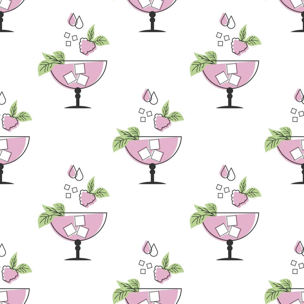 Seamless pattern, refreshing fruit cocktails on a white background. Drinks background, textile vector