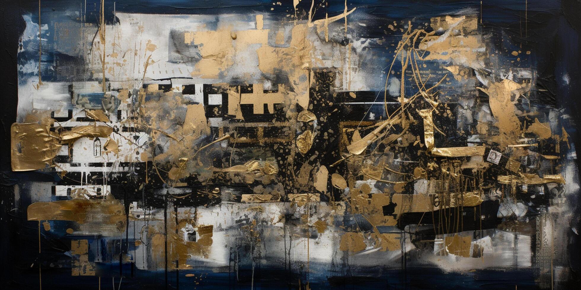 Industrial Fusion A Captivating Large Canvas Painting with Collages, Paint, and Blue-Sepia Hues photo