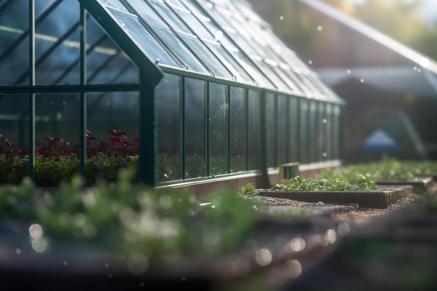 Serene Oasis A Gorgeous Greenhouse Bursting with Life and Sunlight photo