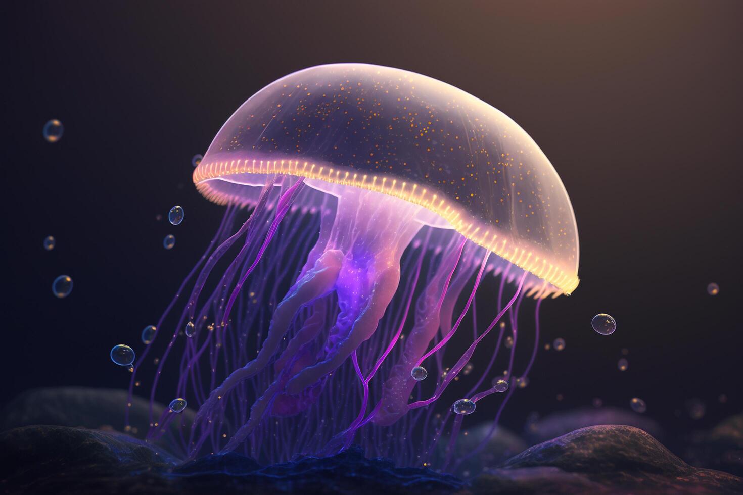 Glowing Deep-Sea Jellyfish A Radiant Beauty in the Darkness photo