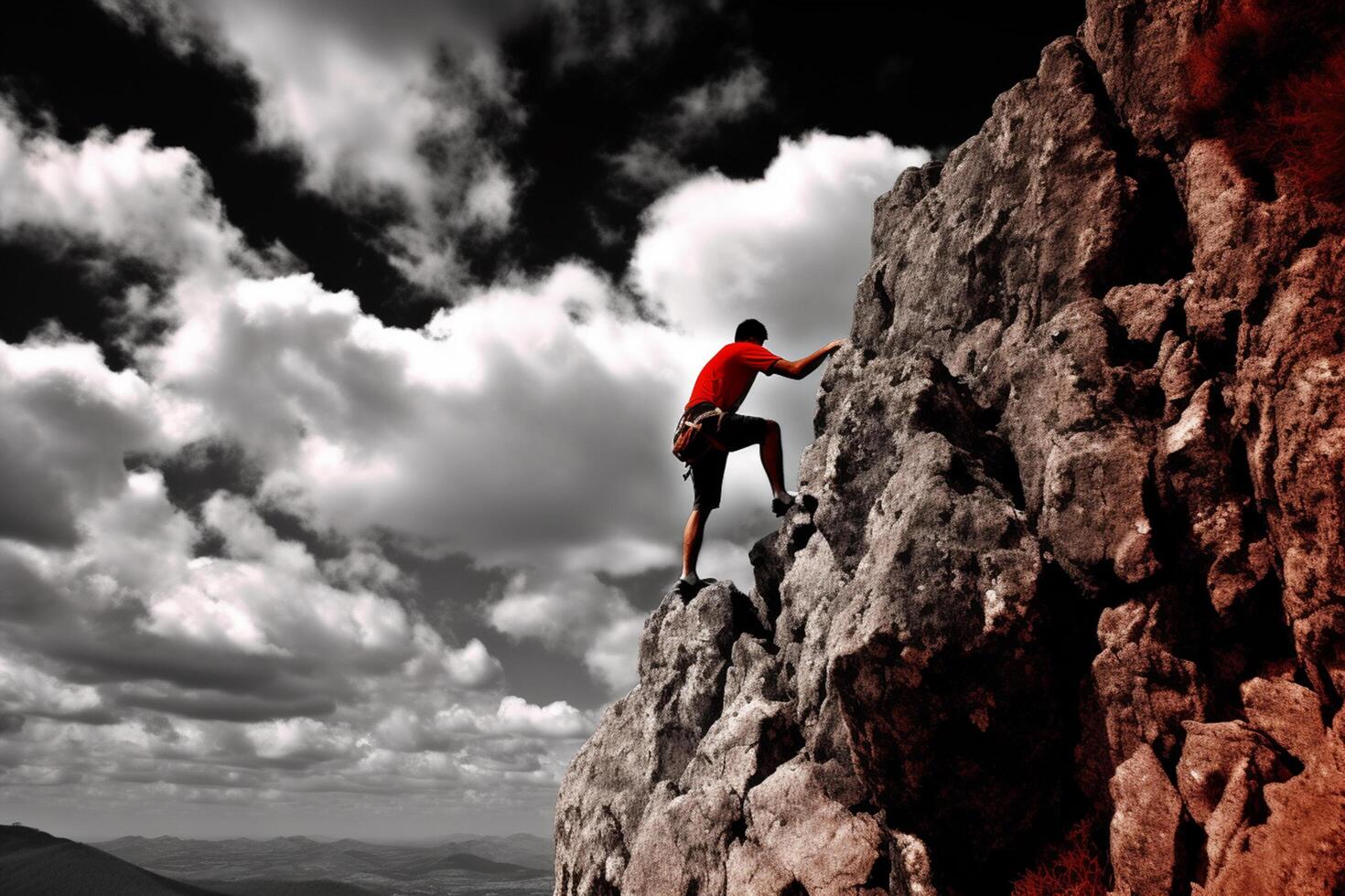 Scaling the Majestic Heights A Climber's Adventure amidst Towering Clouds and Mountains photo