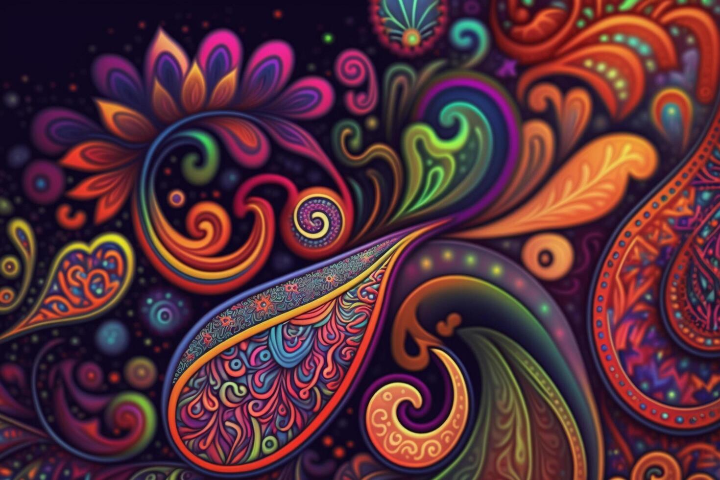 Hippie Paisley Pattern in Rainbow Colors photo