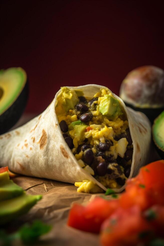 Hearty Breakfast Burrito with Scrambled Eggs, Veggies, and Beans photo