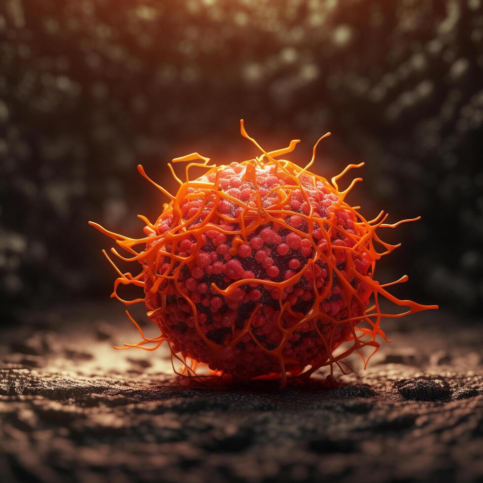 Exploring the Intricacies of Cellular Life A Mesmerizing 3D Illustration Showcasing the Microscopic World of Cancer Cells photo