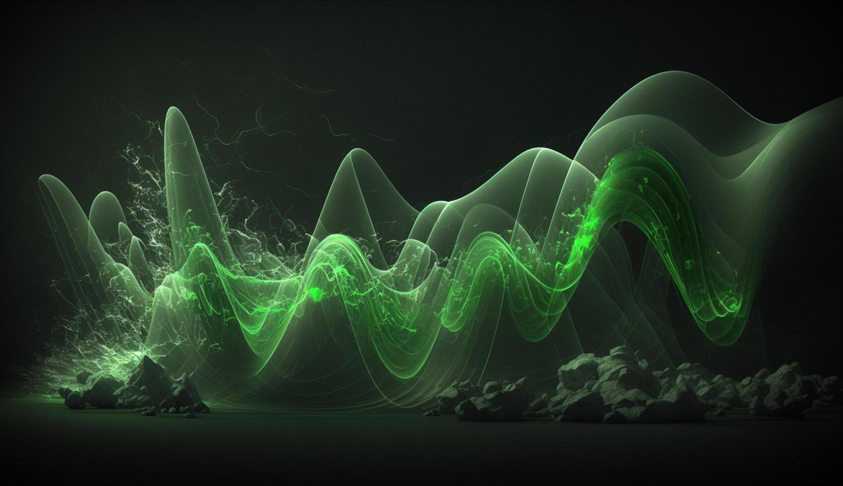 Green Frequency Waves on Dark Background, Abstract Artwork photo