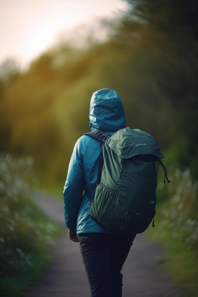 Hiking into the Wilderness A backpacker on a scenic trail photo